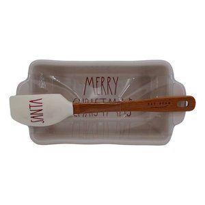 Rae Dunn Merry Christmas Bread Pan and Santa Spatula Set